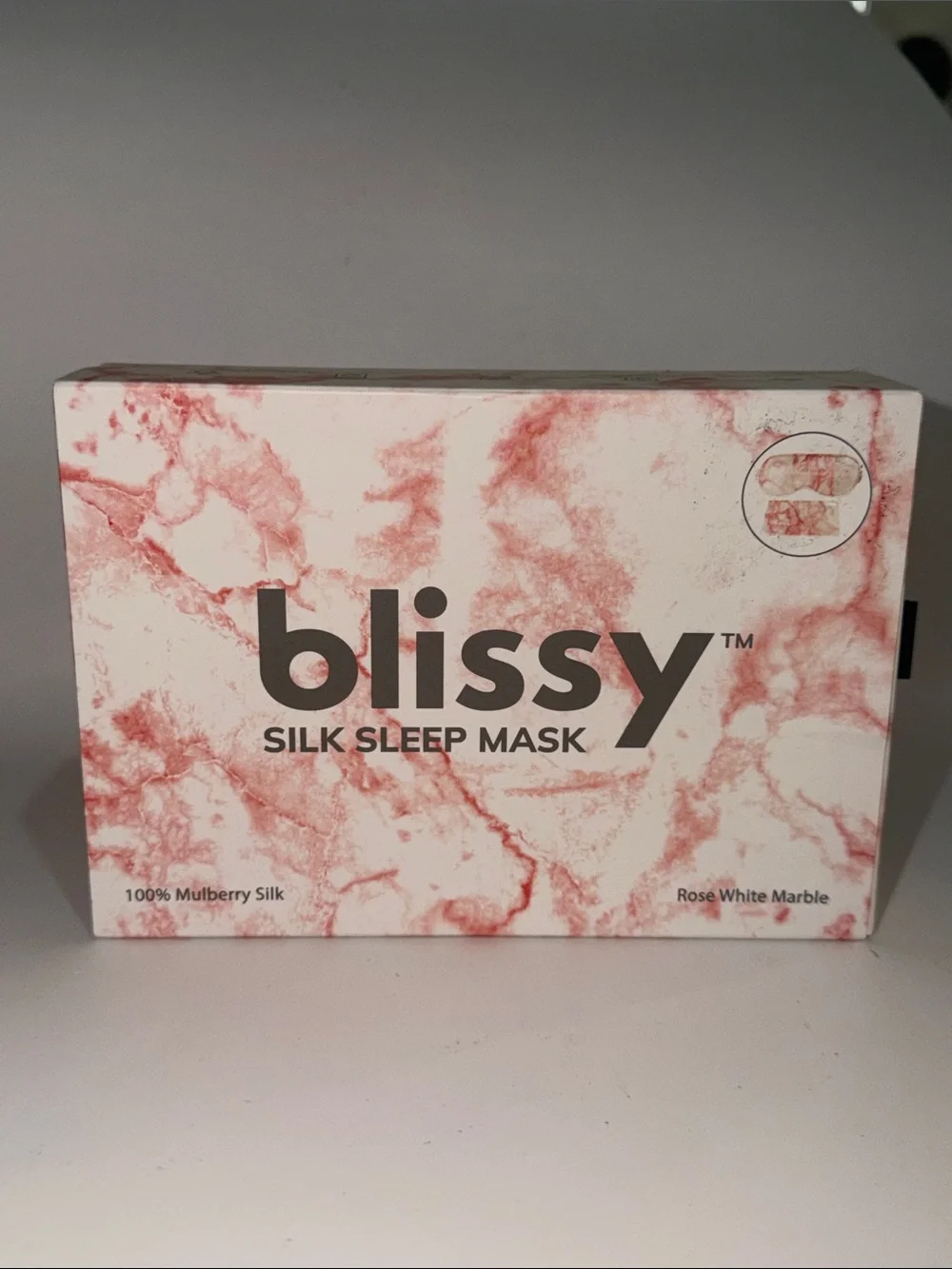 BLISSY 100% MULBERRY SILK SLEEP MASK Rose White Marble w/Pouch NEW/SEALED BOX!
